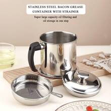 Bacon Grease Container With Strainer, 48 Oz Stainless Steel Oil Container, Pot Fat Storage With Lid, Easy Grip Handle Suitable For Storing Frying Oil And Cooking Grease
