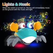 Juguete musical para bebé figura de cangrejo con función de sensor táctil interactivo juguetes educativos y luminosos para estimulación infantil y primeros pasos - Celeste - Ver 3