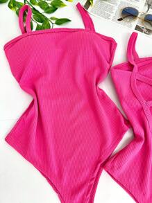 Women's Bodysuit With Braided Straps, Seersucker, Fashion Blogger - 玫紅色 - 查看 2