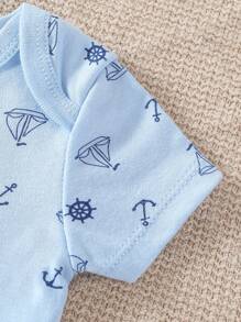 5件装婴儿航海卡通锚印花连体衣 - 藍色 - 查看 6