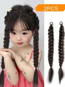 2pcs Girl Wig Braid Hair Accessories For Kids Girl Classical Traditional Child Fishbone Plait Pigtails Ponytail Headgear - Black - View 10