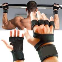 1 Pair Unisex Workout Fingerless Gloves, Weight Lifting Gym Fitness Exercise Training Sports With Hook & Loop Fasteners - Black - View 12