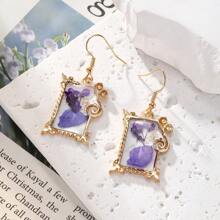 1 Pair Blue Series Preserved Dried Flower Alloy Handmade Resin Flower Drop Earrings