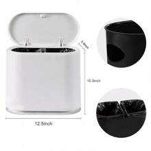 PENGKE Slim Plastic Trash Can,2.7 Gallon Garbage Can With Press Top Lid,Black Modern Waste Basket For Bathroom,Living Room,Office And Kitchen - White - View 3