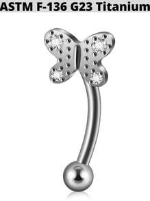 1件钛金蝴蝶耳骨穿孔锆石皇冠眉脐环花朵弧形耳骨杠铃耳骨耳钉穿孔 - 鈦原色 - 查看 13