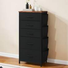 Chest Of Drawers, Dresser With Side Pockets & Hooks, Fabric 5 Drawers With Handles, Metal Frame, Wood Top, For Bedroom,Living Room,Nursery Room,Hallway - Black - View 3