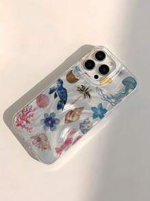 1 carcasă de telefon rezistentă la șocuri TPU cu imprimeu de pene de meduză, compatibilă cu Apple 16, 15, 14, 13, 12, 11 Pro Max și alte serii, impermeabilă, anti-cădere, rezistentă la zgârieturi