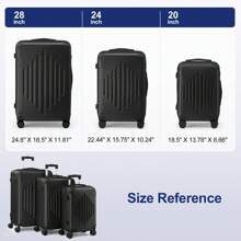 3 Piece Travel Suitcase With Corner Protectors, 20/24/28 Inch, Durable Hard Shell, 360 Degree Spinner Wheels, Multifunctional, Large Capacity, Lightweight, Fashionable Multicolor - 3 in 1黑色 - 查看 7