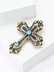 Vintage Rhinestone Cross Brooch For Women Dress Suit Pin Accessories Party Banquet Gift - Cross - View 3
