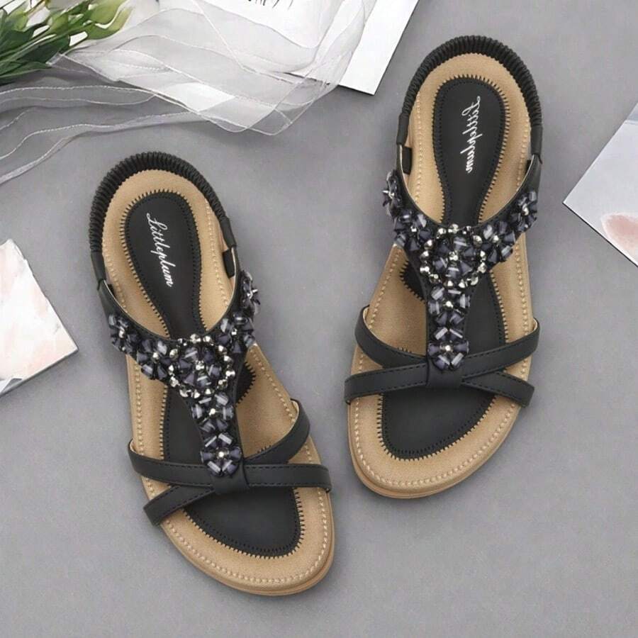 LITTLEPLUM Flache Damensandalen mit Strassperlen Damensandalen