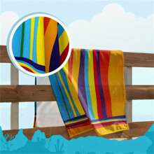 1pc High Quality Ultra Soft Microfiber Beach Towel, Super Absorbent Quick Dry Non-Stick Sand Shawl, Extra Large Size, Suitable For Travel, Yoga, Camping And Swimming - Rainbow Stripe Design, Family Set - Multicolor - View 7