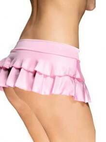 Women's Summer Mini A-Line Skirt Solid Color Layered Frilly Daily Skirt Cake Skirt Minidress - Hồng - Xem 3