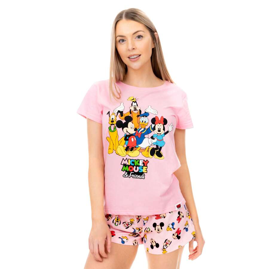 Disney Mickey Mouse Pyjamas | Mickey And Friends Womens' Pyjama Set | Adults' Sleepwear - Pink - View 1