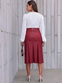 Longuete Evasé Round Leather Skirt Evangelical Fashion - Burgundy - View 2
