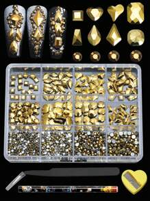 12 Grid Manicures 160 Rhinestones And 1100 Flat Bottom Small Round Diamonds. Different Shapes And Styles Of Mixed Glass Nail Decorations With Some Diamond Pencil Sharpener Sets Can Be Used For Clothing Face Nail DIY Decoration And Use - 彩色 - 查看 22