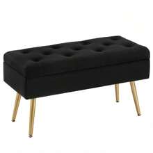 Storage Bench Modern Entryway Bench End Of Bed Bench Ottoman Upholstered Velvet Bedroom Benches For Foot Of Bed Tufted Bench Footrest Stool With Golden Legs 32" Black