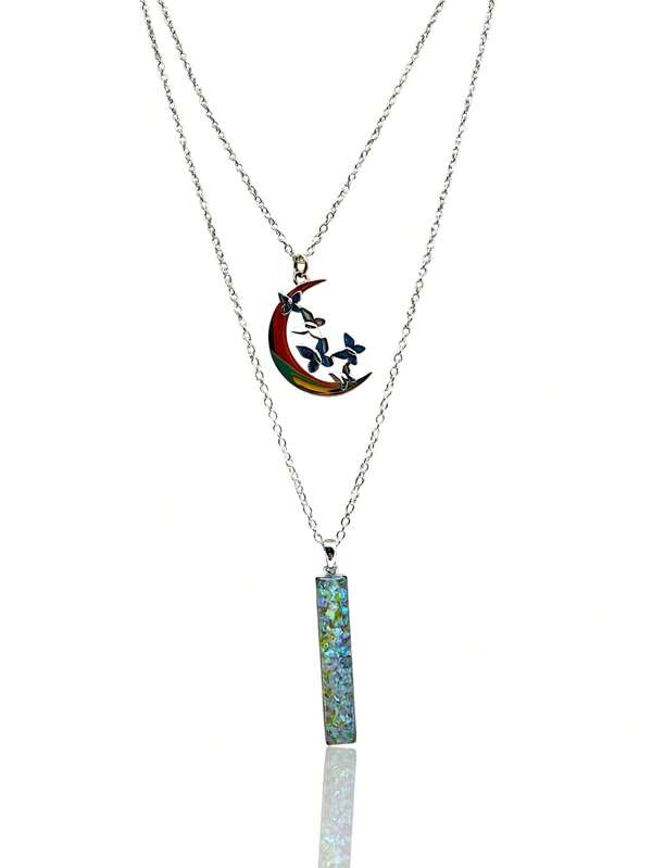 Yellow Opal & Moon 2-Piece Layered Necklace