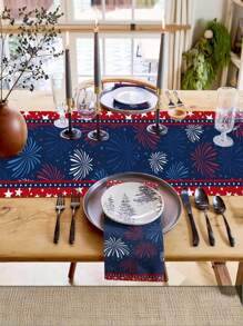 Patriotic 4th Of July Table Runner - Stars & Fireworks Design, Linen Blend, Perfect For Independence Day & Memorial Day Decor, Available In Multiple Sizes