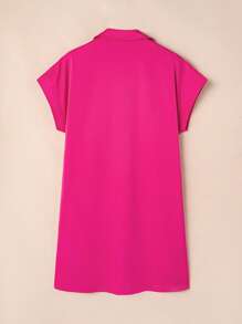Vestito estivo da donna a maniche corte, con collo a bottoni, taglio morbido, fluido e casual, con tasche, adatto per spiaggia e uso quotidiano - Fucsia - Visualizzare 9