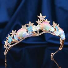 Corona nupcial, diadema con corona de escamas de sirena, concha y estrella de mar estilo barroco, accesorios para el cabello de princesa para boda, fiesta y Halloween