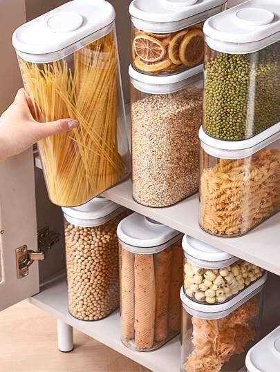 1/4 件带盖储物容器，透明食品储藏罐，适用于食品储藏室饼干面粉谷物大米糖茶咖啡豆香料，密封食品储藏容器，带盖，透明塑料干粮储物罐，防漏食品储藏室整理容器