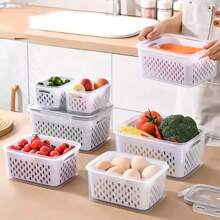 Set da 9 pezzi di organizzatori per frigorifero - sistema versatile da cucina impilabile per frutta e verdura | 3 coperchi, 3 cestini, 3 scatole con vassoio di drenaggio