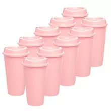 Paquete 10 Vasos Reusables Cafeteros Tipo Star 16 Oz Bebida Caliente - Rosa Pastel - Ver 2