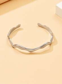 1 件波西米亚风格不锈钢手链，可调节波浪形钛钢袖口手镯装扮配饰，情侣首饰 - 金色 - 查看 7