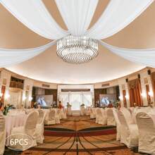 Rainaut [30FT Soft Wedding Ceiling Drapes] 6 Panels Wedding Ceiling Drapes, 5FT X 30FT Draping Fabric Chiffon Curtain, 100D Soft Wedding Arch Ceiling Draping Fabric Sheer, Backdrop Curtains For Party Ceremony Stage Decorations (White) Nice Holiday Gift (US Stock) Faster Delivery