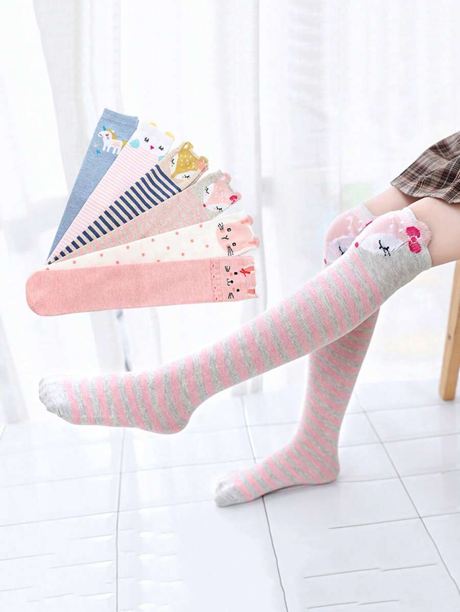 1 Pair Cartoon Children Breathable Knee-High Socks, Suitable For Everyday Wear