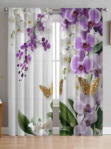 Set da 2 pezzi di tende semitrasparenti e semioscuranti con decorazione floreale moderna per soggiorno, camera da letto, decorazione per la casa