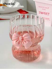 choxila 1 pieza Taza para bebida fría con lazo rosa, taza para matcha, taza de café resistente al calor, taza de vidrio de borosilicato, taza de grano vertical, taza para hacer té