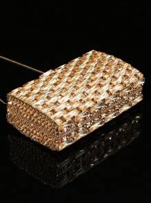 2025 Spring & Summer Fashionable New Luxurious Glittering High-End Elegant Glass Diamond Large Capacity Evening Clutch Bag, Women's Wallet, Glamorous Party Handbag, Exquisite Luxury Women's Crystal Handbag, Bridal Dress Bag, Fashion Lipstick And Perfume Handbag, Magnificent Sparkling Crystal Encrusted Handbag, All Handmade Metal Diamond Handbag, Suitable For High-Class Ladies To Attend Parties, Galas, Weddings, Gatherings And Banquets, Fits 6.5-Inch Smartphone