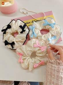 3 stuks schattige stoffen strik haar scrunchies, getextureerde haarelastiekjes met hoge esthetische waarde voor lentemeisjes, polyestervezel
