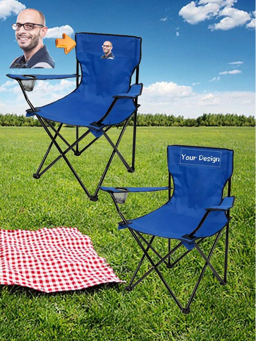 Silla de camping personalizada - Personalizable con imágenes y diseños únicos, [Silla de camping con portavasos] Silla de camping plegable con portavasos - Silla de playa para exteriores - Regalo de Navidad