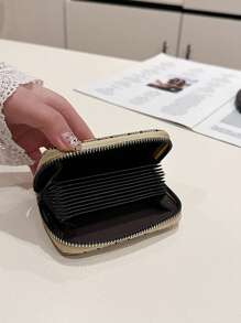 1pc Ladies' PU Fashion Printed Zipper Holder 11 Slots Credit Anti-Theft Case Holiday Gift Fashionable Minimalist Super Slim Clutch Mini Wallet Wallet Purse Wallet Card Wallet For Women - Beige - View 6