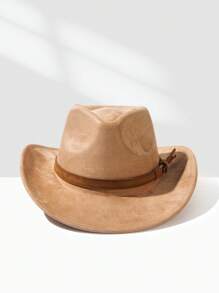 1pc Men's Fashionable Retro Simple Faux Suede Beret Hat With Decorative Buckle, Suitable For Party, Outdoor, Daily Wear - Camel - View 3