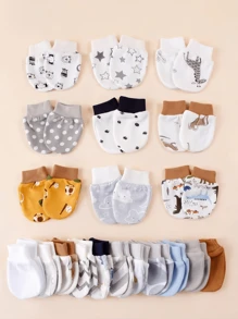 4 Pairs Baby Anti-Scratch Full Finger Mittens, Random Cute Animal & Rainbow Print Cartoon Mittens, Suitable For All Seasons, Maternity & Infant Supplies, Elastic Drawstring Adjustable - Multicolor - View 3