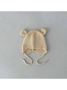 1 Peça Boné de Bebê Fofo de Urso, Touca de Tricô Quente com Laço na Parte Superior, Primavera e Outono, para Recém-Nascidos Meninos e Meninas