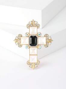 Fashionable Rhinestone Cross Brooch For Women Dress Suit Pin Accessories Party Banquet Gift