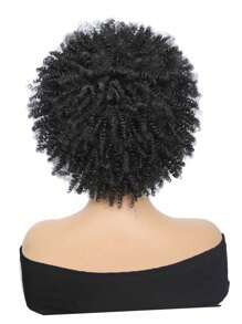Parrucca con fascia nera con frangia per capelli afro corti sintetici, parrucca con fasce a righe bianche e nere, parrucca nera naturale con fascia attaccata, parrucche riccio crespo di 4 pollici