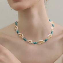 1pc European & American Style Seashell Weaved Maritime Beach-Themed Pendant, Necklace, Bracelet Accessory