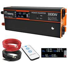 FT feiteeng Inversor de energía de 3000 W de potencia, de 12V a 220V/230V, para automóvil, con puerto USB y pantalla LCD, para suministro de energía de emergencia en automóviles y actividades al aire libre - Gris - Ver 11