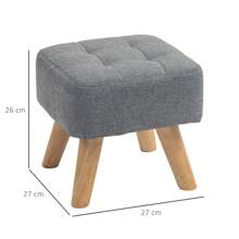HOMCOM Modern Tufted Footstool, Fabric Foot Stool With Rubber Wood Legs, Padded Seat, For Living Room, Bedroom, Entryway, Grey - Grey - View 3