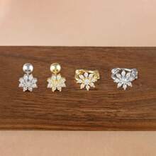 1 Peça Brinco Argola Pequena com Zircônia, Brinco Dourado 18K com Florzinha, Brincos de Cartilagem, Labrete, Tragus, Hélix, Joias de Piercing