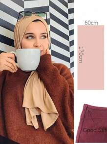 1pc Women's New Plus Size Hejab Scarf, Solid Color Casual Soft Shawl - Army Green - View 2