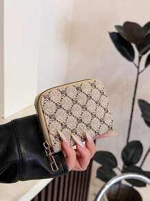 1pc Ladies' PU Fashion Printed Zipper Holder 11 Slots Credit Anti-Theft Case Holiday Gift Fashionable Minimalist Super Slim Clutch Mini Wallet Wallet Purse Wallet Card Wallet For Women - Beige - View 2