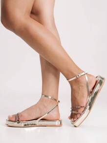 Women's Sandal Papete Strap Rhinestone Studded Flatform Comfortable Women's Flip Flops - Vàng - Xem 3