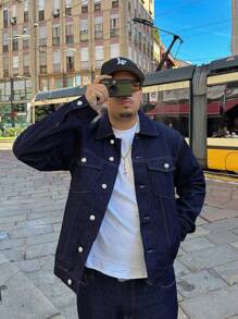 Men's Fashionable Casual Street Style Denim Jacket, Versatile Young Streetwear College Jacket, Fall