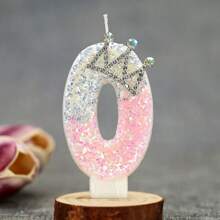 1 Pc Crown Crystal Silver-Pink Creative Number 0-9 Candles For Birthday Party Cake Decoration Atmospheric Feeling Birthday Baking Plug-In Decoration Suitable For Girls, Goddess,Princess Female Anniversary Celebration Supplies Gifts Graduation,Wedding